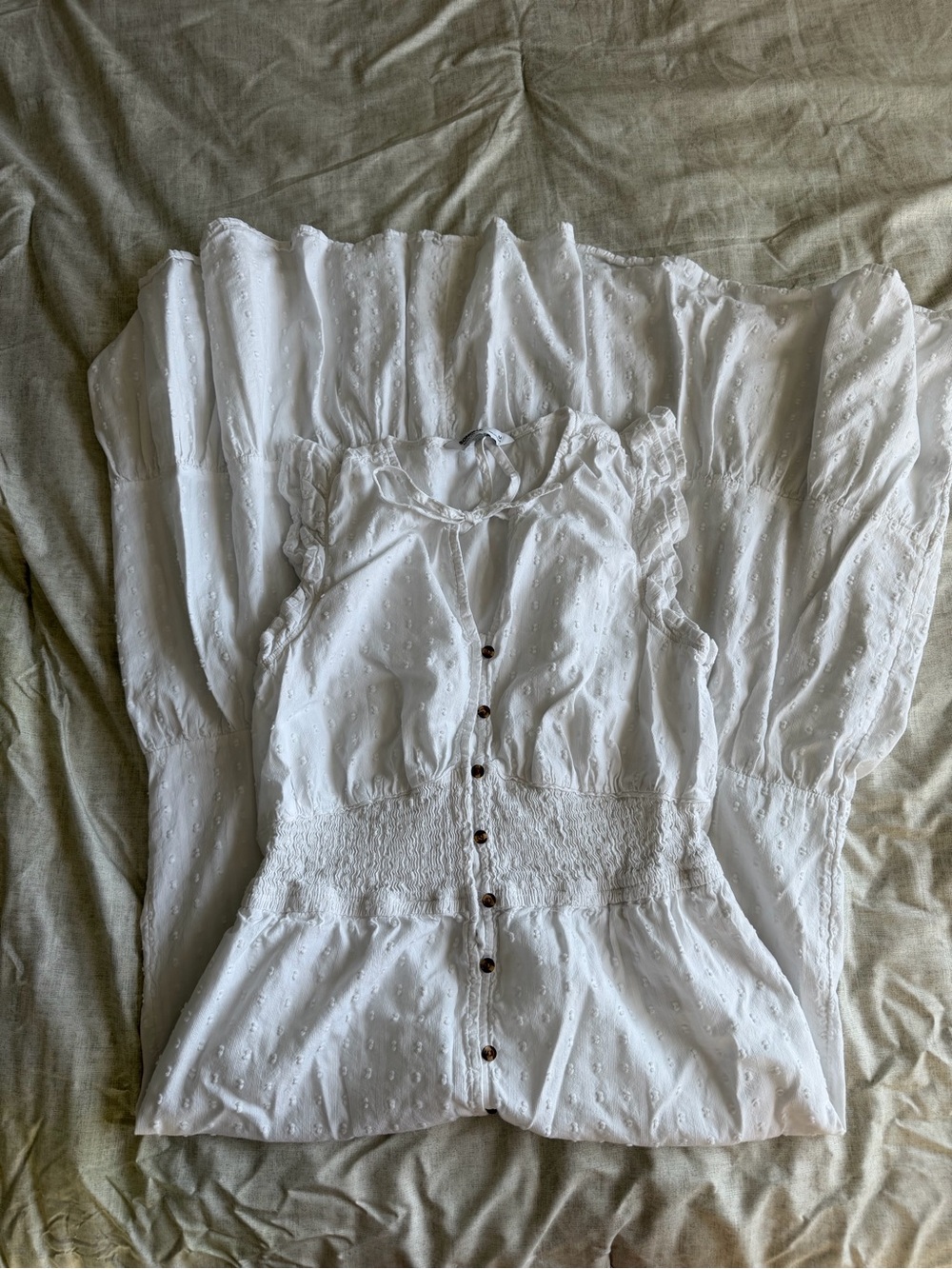 Sonoma White Swiss Dot Tiered Button Front Maxi Dress (M)